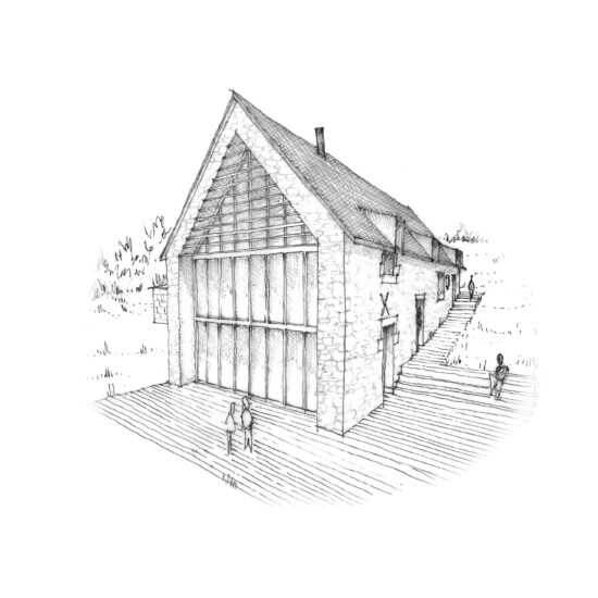 CROQUIS architecte maison pierre avec verrière sur le pignon